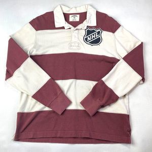 VINTAGE NHL HOCKEY Rugby POLO SHIRT! Long Sleeve Embroidered Maroon Striped Sz M
